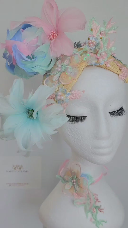 Pretty Pastels millinery w' necktie. P&H included